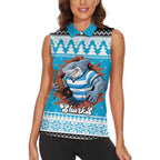 Claus Shark Strikes Personalized Women Sleeveless Polo Shirt Christmas Rugby League Spirit - Aussie Hoodie