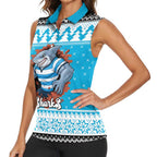 Claus Shark Strikes Personalized Women Sleeveless Polo Shirt Christmas Rugby League Spirit - Aussie Hoodie