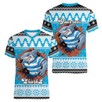 Claus Shark Strikes Personalized Women V-Neck T-Shirt Christmas Rugby League Spirit - Aussie Hoodie