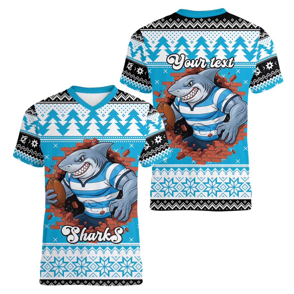 Claus Shark Strikes Personalized Women V-Neck T-Shirt Christmas Rugby League Spirit - Aussie Hoodie