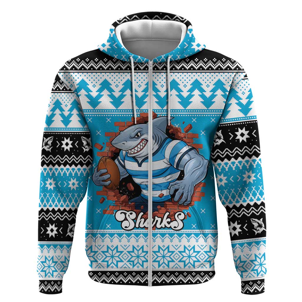 Claus Shark Strikes Personalized Zip Hoodie Christmas Rugby League Spirit - Aussie Hoodie
