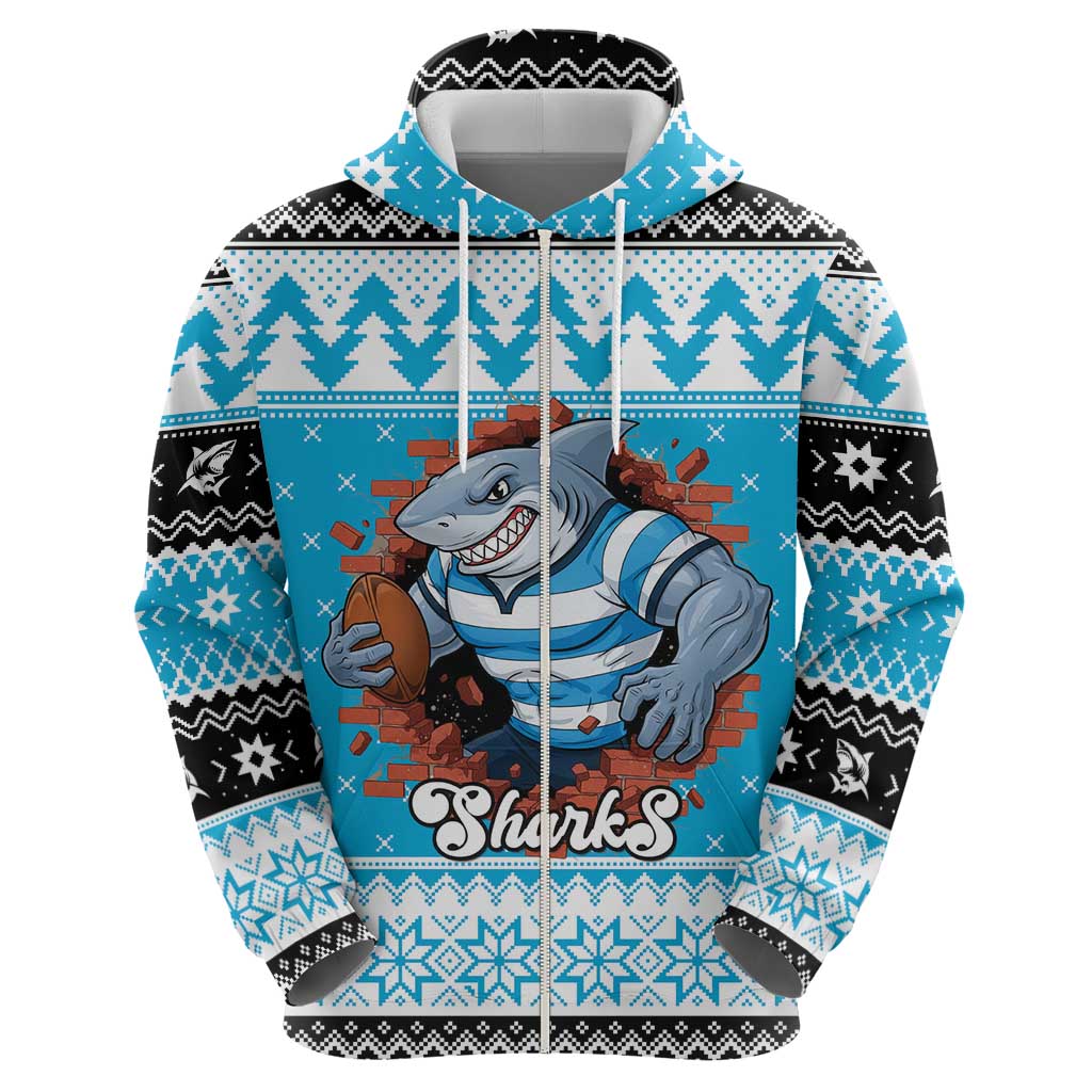 Claus Shark Strikes Personalized Zip Hoodie Christmas Rugby League Spirit - Aussie Hoodie