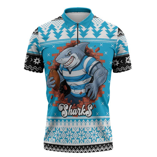 Claus Shark Strikes Personalized Zipper Polo Shirt Christmas Rugby League Spirit - Aussie Hoodie