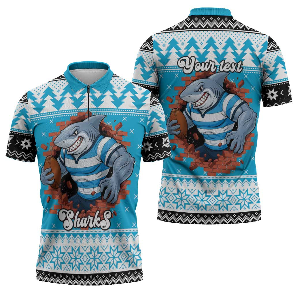 Claus Shark Strikes Personalized Zipper Polo Shirt Christmas Rugby League Spirit - Aussie Hoodie