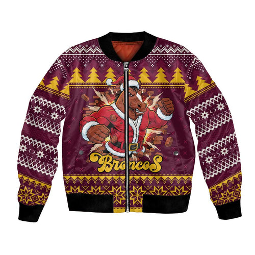 Jingle Broncos Jump Personalized Bomber Jacket Christmas Rugby League Spirit - Aussie Hoodie