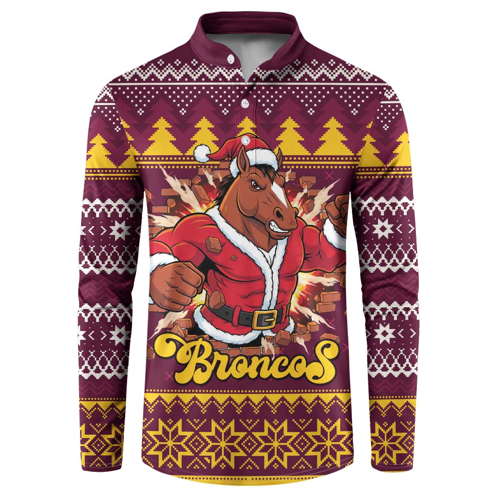 Jingle Broncos Jump Personalized Button Sweatshirt Christmas Rugby League Spirit - Aussie Hoodie