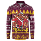 Jingle Broncos Jump Personalized Button Sweatshirt Christmas Rugby League Spirit - Aussie Hoodie