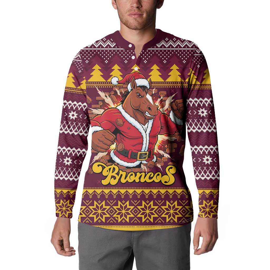 Jingle Broncos Jump Personalized Button Sweatshirt Christmas Rugby League Spirit - Aussie Hoodie