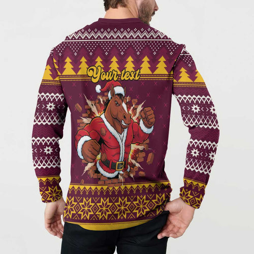 Jingle Broncos Jump Personalized Button Sweatshirt Christmas Rugby League Spirit - Aussie Hoodie