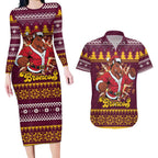 Jingle Broncos Jump Personalized Couples Matching Long Sleeve Bodycon Dress and Hawaiian Shirt Christmas Rugby League Spirit - Aussie Hoodie