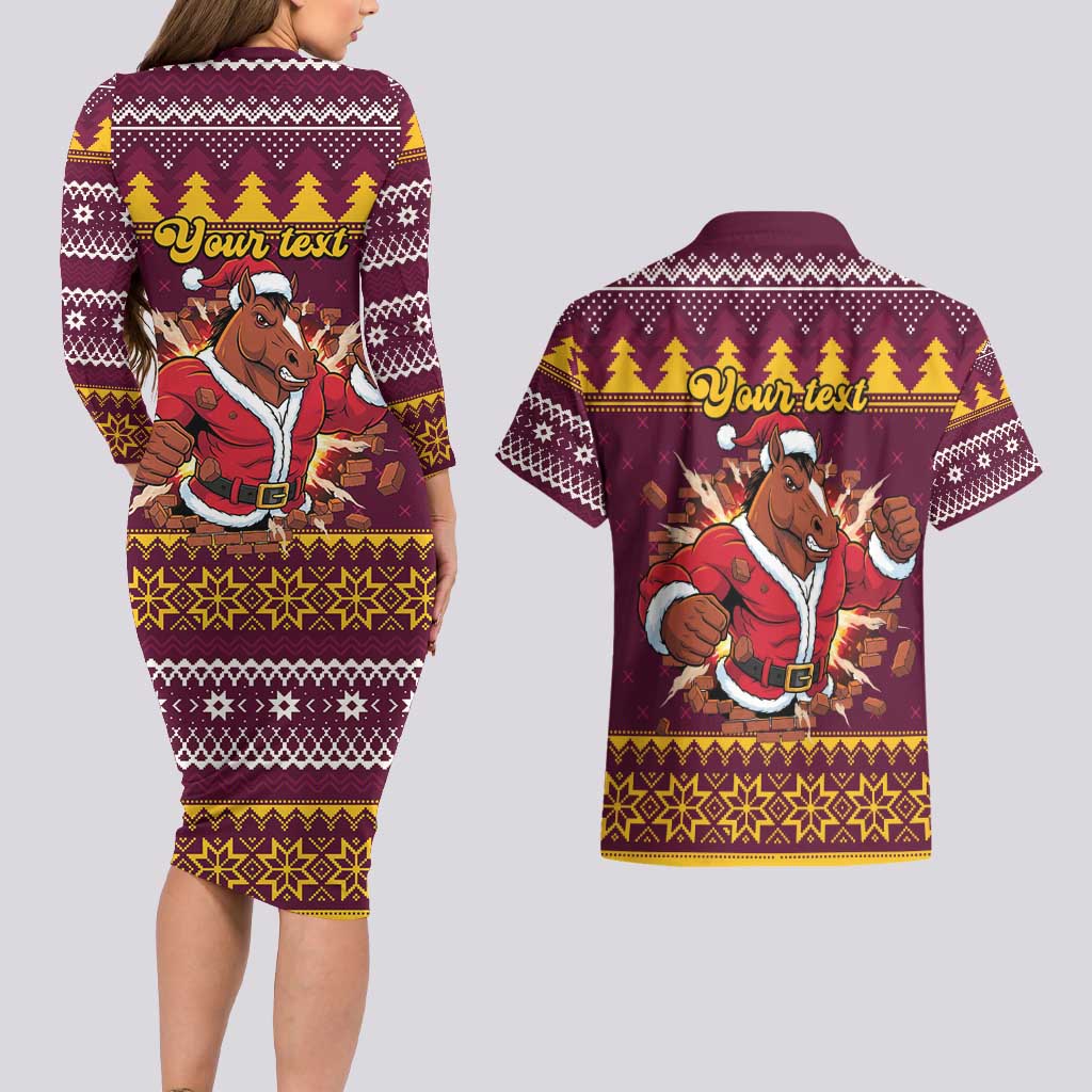 Jingle Broncos Jump Personalized Couples Matching Long Sleeve Bodycon Dress and Hawaiian Shirt Christmas Rugby League Spirit - Aussie Hoodie