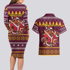 Jingle Broncos Jump Personalized Couples Matching Long Sleeve Bodycon Dress and Hawaiian Shirt Christmas Rugby League Spirit - Aussie Hoodie