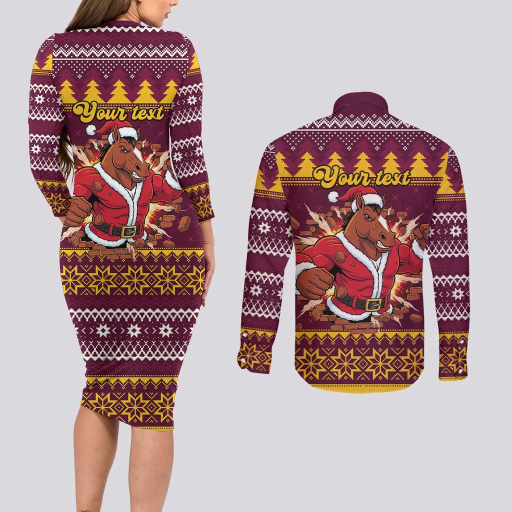 Jingle Broncos Jump Personalized Couples Matching Long Sleeve Bodycon Dress and Long Sleeve Button Shirt Christmas Rugby League Spirit - Aussie Hoodie