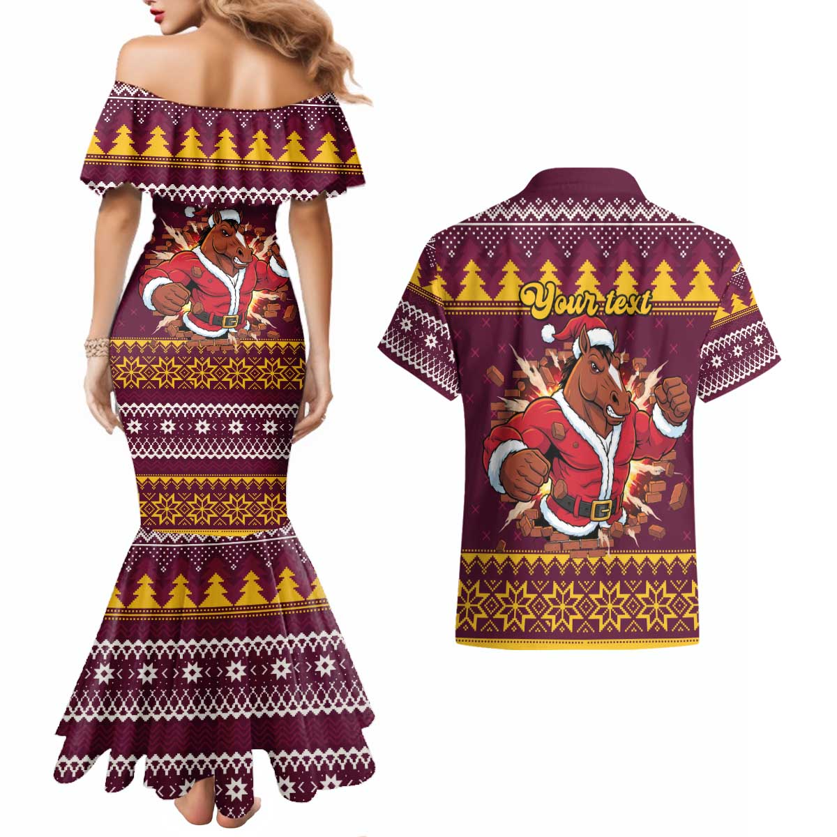 Jingle Broncos Jump Personalized Couples Matching Mermaid Dress and Hawaiian Shirt Christmas Rugby League Spirit - Aussie Hoodie