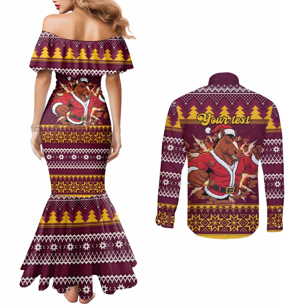 Jingle Broncos Jump Personalized Couples Matching Mermaid Dress and Long Sleeve Button Shirt Christmas Rugby League Spirit - Aussie Hoodie