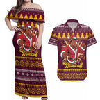 Jingle Broncos Jump Personalized Couples Matching Off Shoulder Maxi Dress and Hawaiian Shirt Christmas Rugby League Spirit - Aussie Hoodie