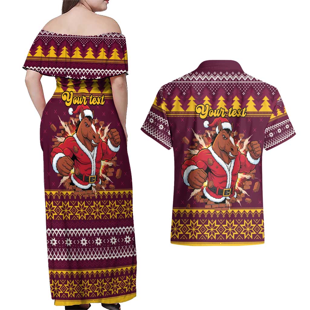 Jingle Broncos Jump Personalized Couples Matching Off Shoulder Maxi Dress and Hawaiian Shirt Christmas Rugby League Spirit - Aussie Hoodie