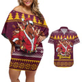 Jingle Broncos Jump Personalized Couples Matching Off Shoulder Short Dress and Hawaiian Shirt Christmas Rugby League Spirit - Aussie Hoodie