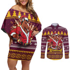 Jingle Broncos Jump Personalized Couples Matching Off Shoulder Short Dress and Long Sleeve Button Shirt Christmas Rugby League Spirit - Aussie Hoodie