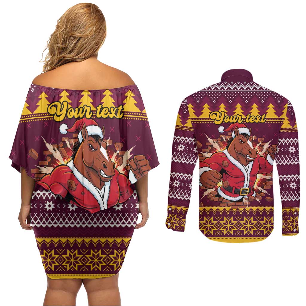 Jingle Broncos Jump Personalized Couples Matching Off Shoulder Short Dress and Long Sleeve Button Shirt Christmas Rugby League Spirit - Aussie Hoodie