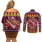 Jingle Broncos Jump Personalized Couples Matching Off Shoulder Short Dress and Long Sleeve Button Shirt Christmas Rugby League Spirit - Aussie Hoodie