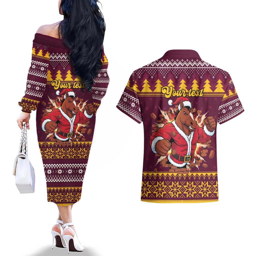 Jingle Broncos Jump Personalized Couples Matching Off The Shoulder Long Sleeve Dress and Hawaiian Shirt Christmas Rugby League Spirit - Aussie Hoodie