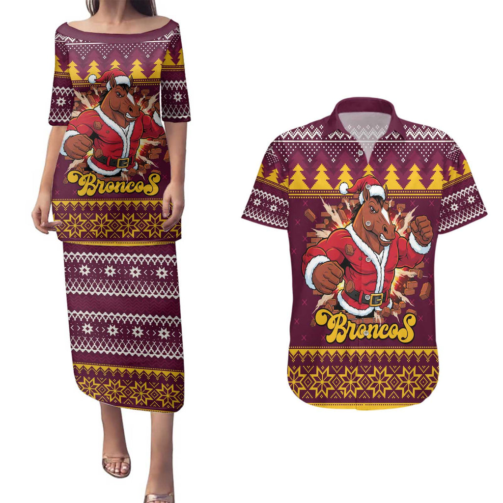 Jingle Broncos Jump Personalized Couples Matching Puletasi and Hawaiian Shirt Christmas Rugby League Spirit - Aussie Hoodie