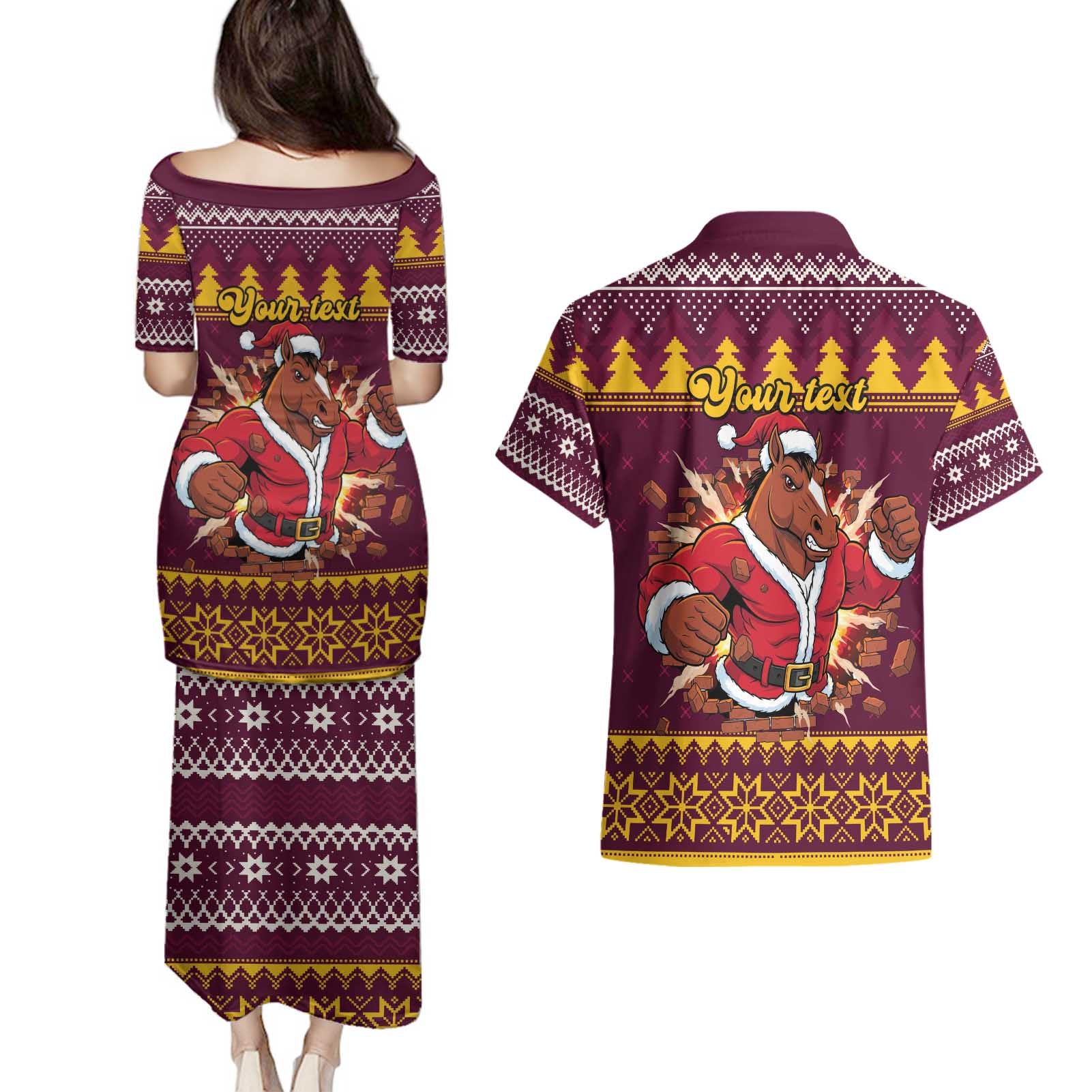 Jingle Broncos Jump Personalized Couples Matching Puletasi and Hawaiian Shirt Christmas Rugby League Spirit - Aussie Hoodie
