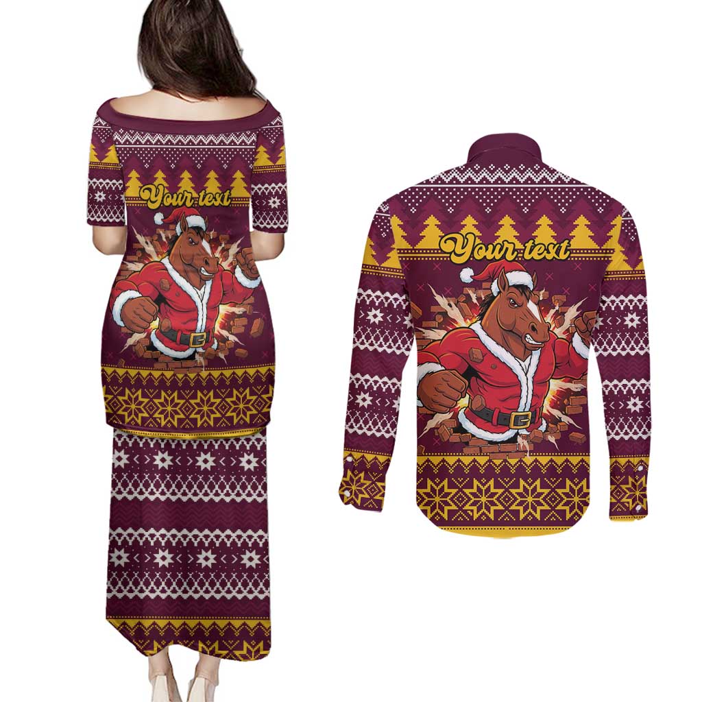 Jingle Broncos Jump Personalized Couples Matching Puletasi and Long Sleeve Button Shirt Christmas Rugby League Spirit - Aussie Hoodie