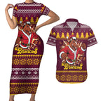 Jingle Broncos Jump Personalized Couples Matching Short Sleeve Bodycon Dress and Hawaiian Shirt Christmas Rugby League Spirit - Aussie Hoodie