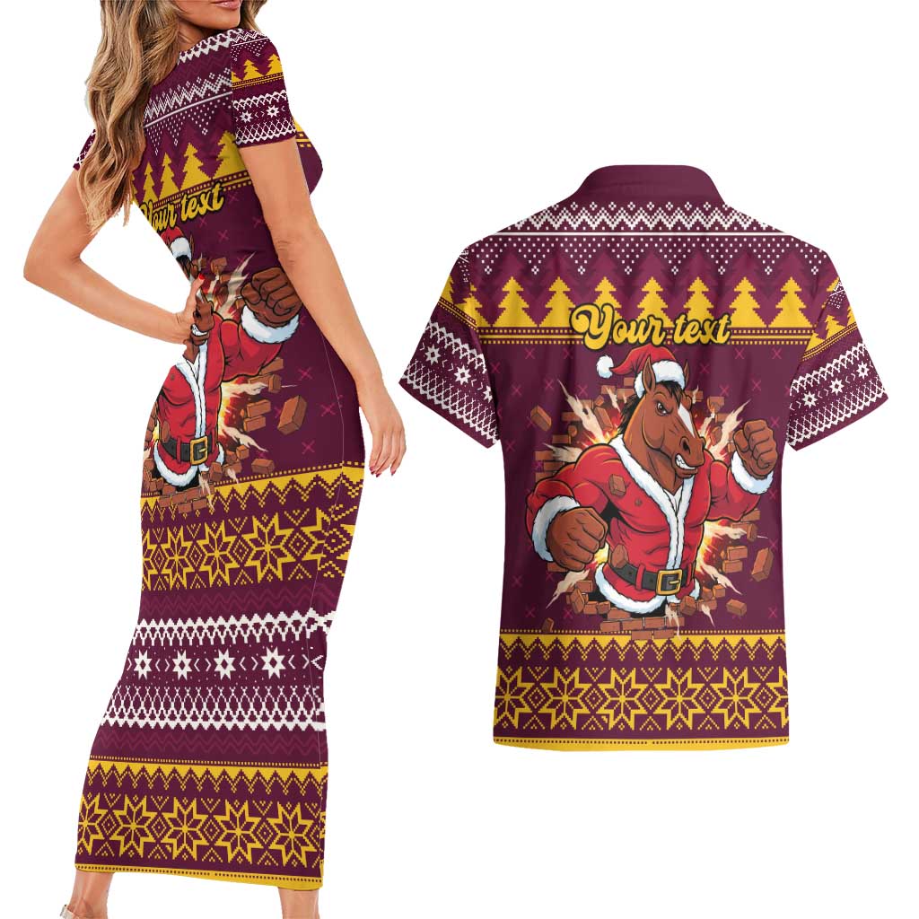 Jingle Broncos Jump Personalized Couples Matching Short Sleeve Bodycon Dress and Hawaiian Shirt Christmas Rugby League Spirit - Aussie Hoodie