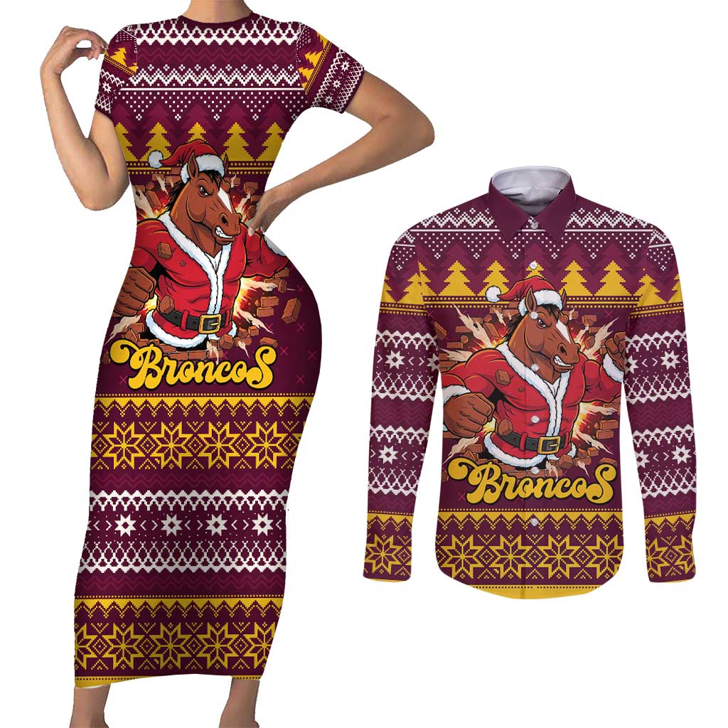 Jingle Broncos Jump Personalized Couples Matching Short Sleeve Bodycon Dress and Long Sleeve Button Shirt Christmas Rugby League Spirit - Aussie Hoodie