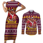 Jingle Broncos Jump Personalized Couples Matching Short Sleeve Bodycon Dress and Long Sleeve Button Shirt Christmas Rugby League Spirit - Aussie Hoodie