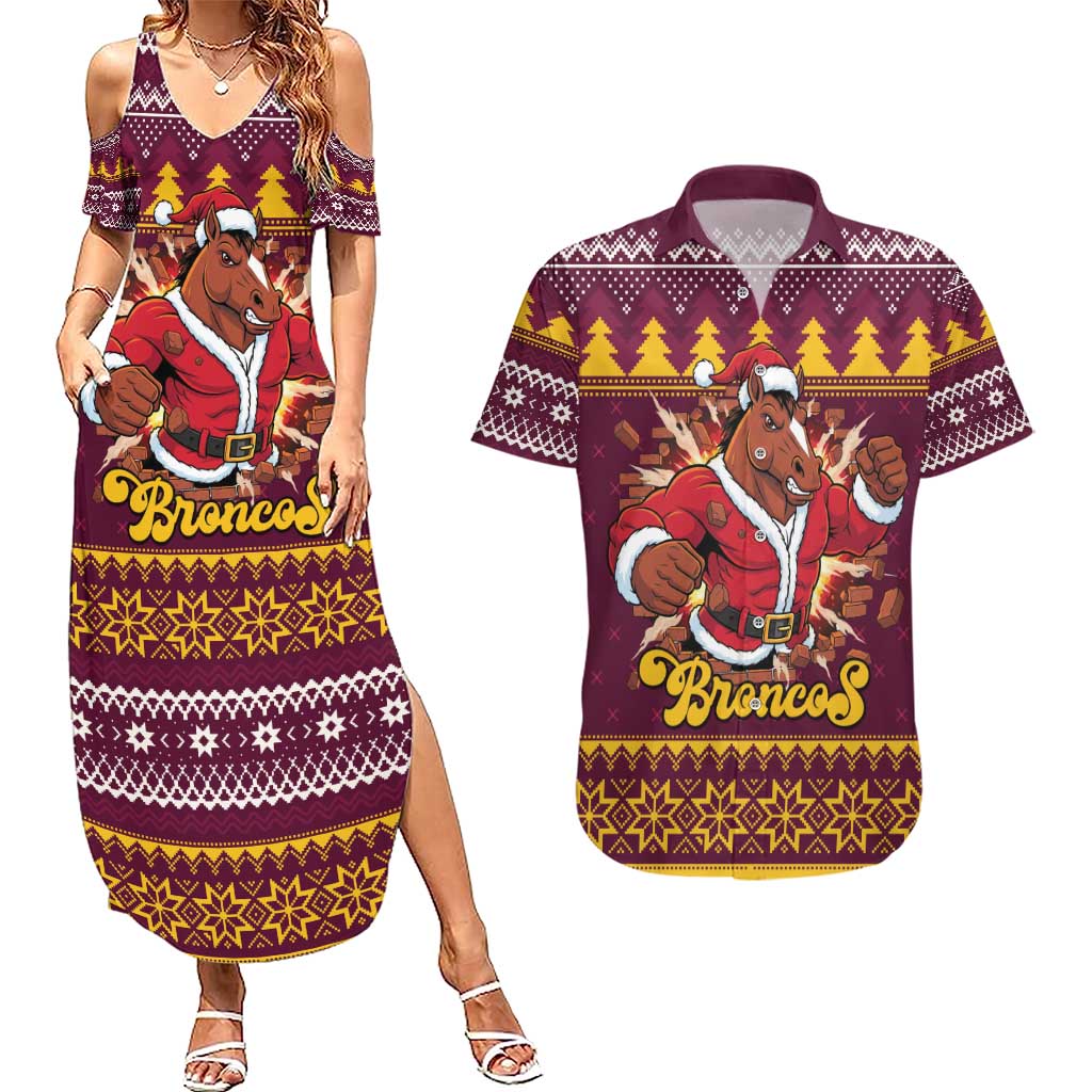 Jingle Broncos Jump Personalized Couples Matching Summer Maxi Dress and Hawaiian Shirt Christmas Rugby League Spirit - Aussie Hoodie