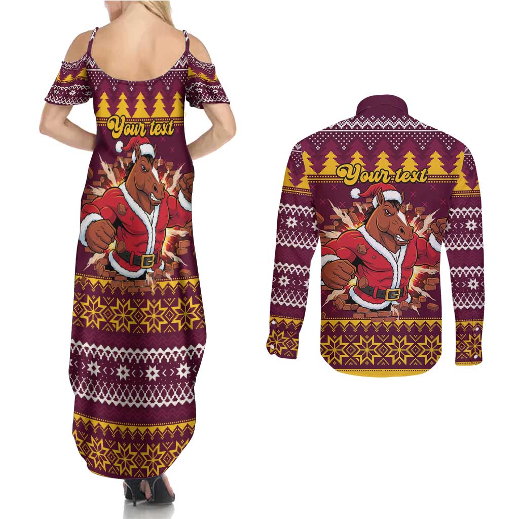 Jingle Broncos Jump Personalized Couples Matching Summer Maxi Dress and Long Sleeve Button Shirt Christmas Rugby League Spirit - Aussie Hoodie