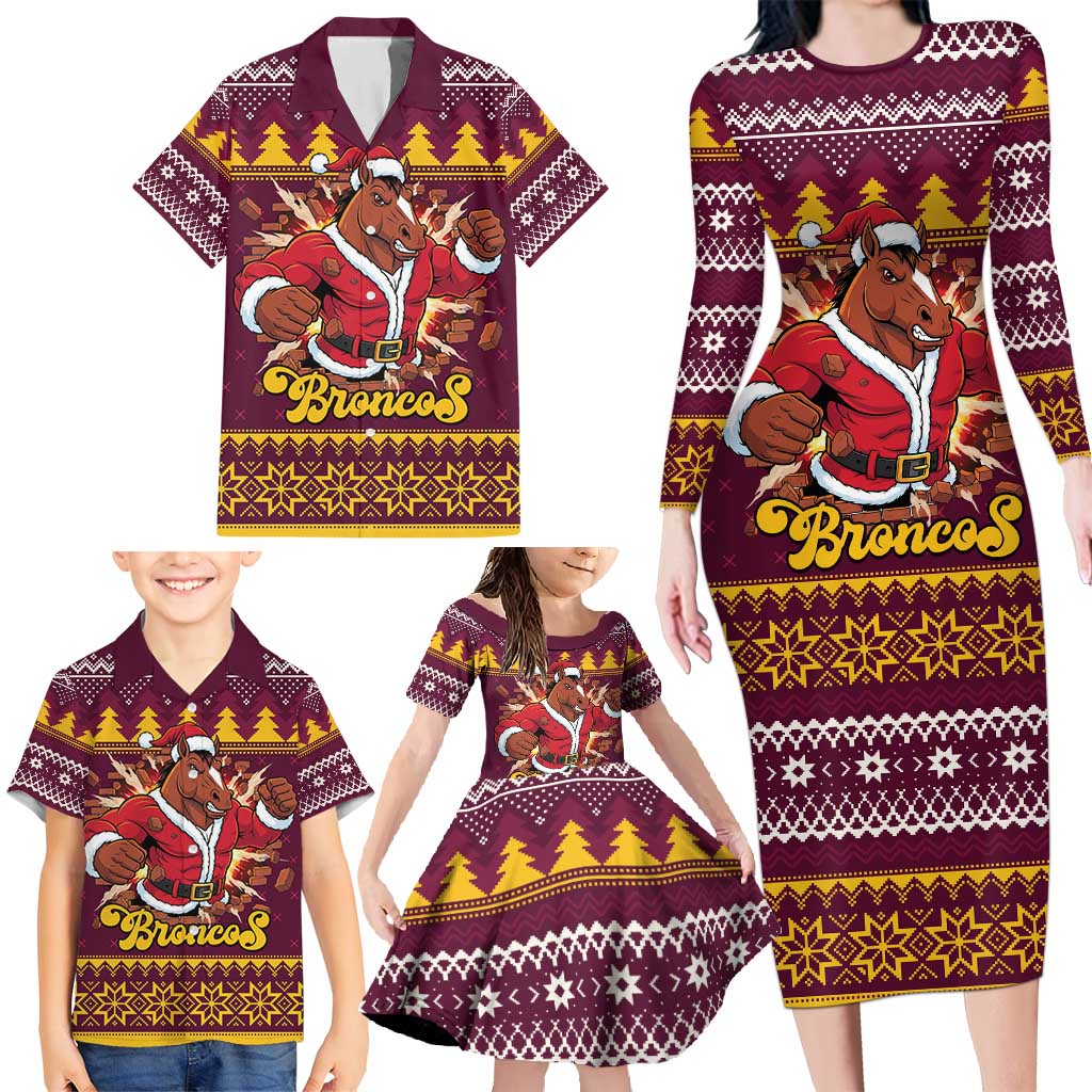 Jingle Broncos Jump Personalized Family Matching Long Sleeve Bodycon Dress and Hawaiian Shirt Christmas Rugby League Spirit - Aussie Hoodie