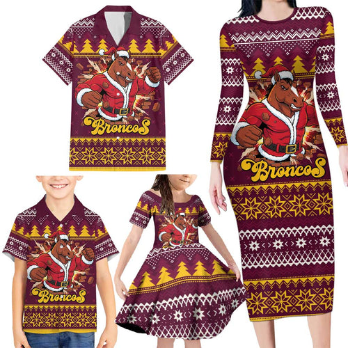 Jingle Broncos Jump Personalized Family Matching Long Sleeve Bodycon Dress and Hawaiian Shirt Christmas Rugby League Spirit - Aussie Hoodie