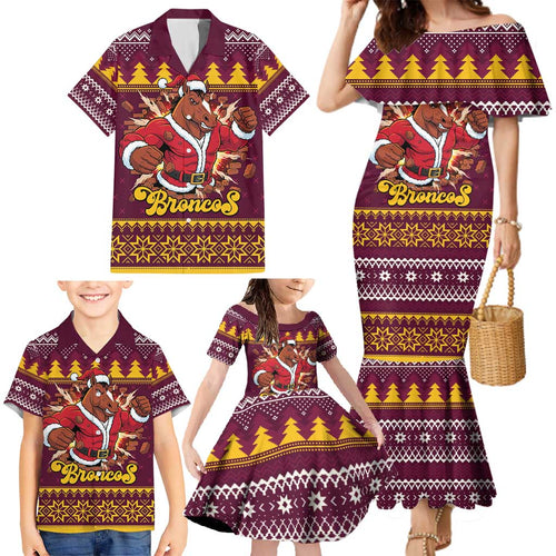 Jingle Broncos Jump Personalized Family Matching Mermaid Dress and Hawaiian Shirt Christmas Rugby League Spirit - Aussie Hoodie
