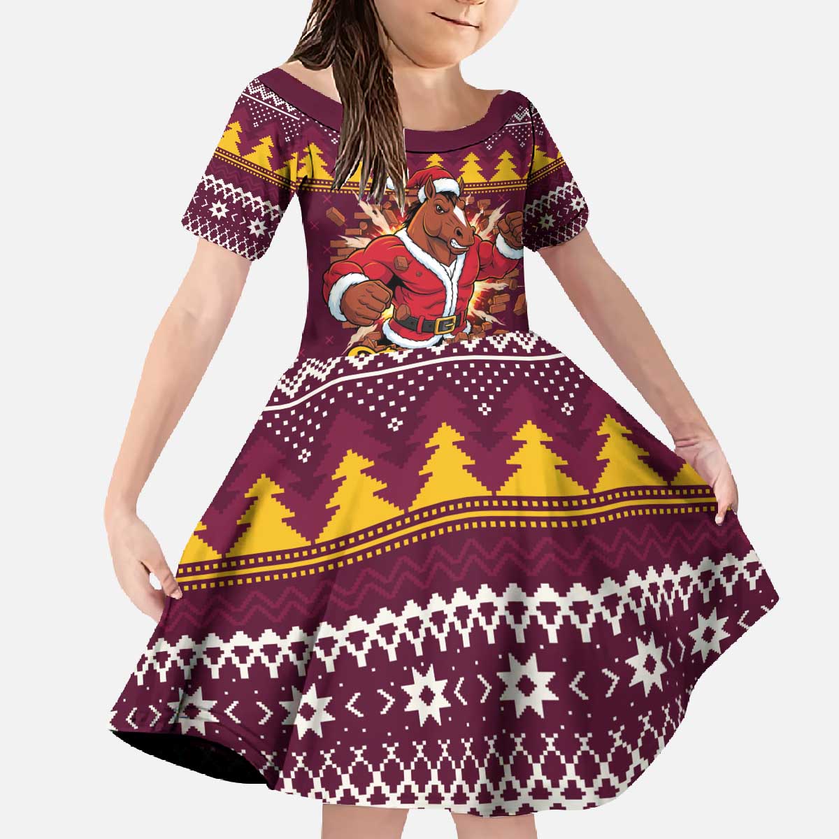 Jingle Broncos Jump Personalized Family Matching Off The Shoulder Long Sleeve Dress and Hawaiian Shirt Christmas Rugby League Spirit - Aussie Hoodie