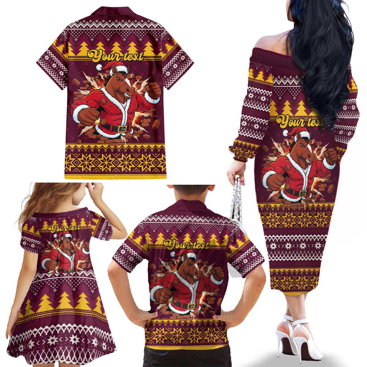 Jingle Broncos Jump Personalized Family Matching Off The Shoulder Long Sleeve Dress and Hawaiian Shirt Christmas Rugby League Spirit - Aussie Hoodie