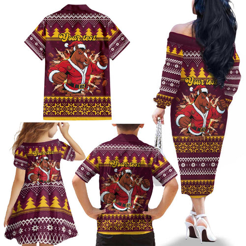 Jingle Broncos Jump Personalized Family Matching Off The Shoulder Long Sleeve Dress and Hawaiian Shirt Christmas Rugby League Spirit - Aussie Hoodie