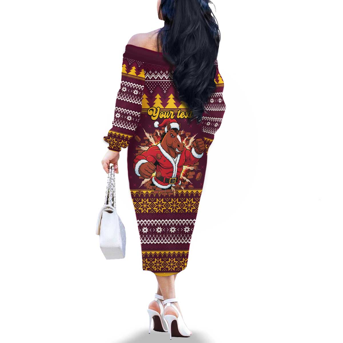 Jingle Broncos Jump Personalized Family Matching Off The Shoulder Long Sleeve Dress and Hawaiian Shirt Christmas Rugby League Spirit - Aussie Hoodie