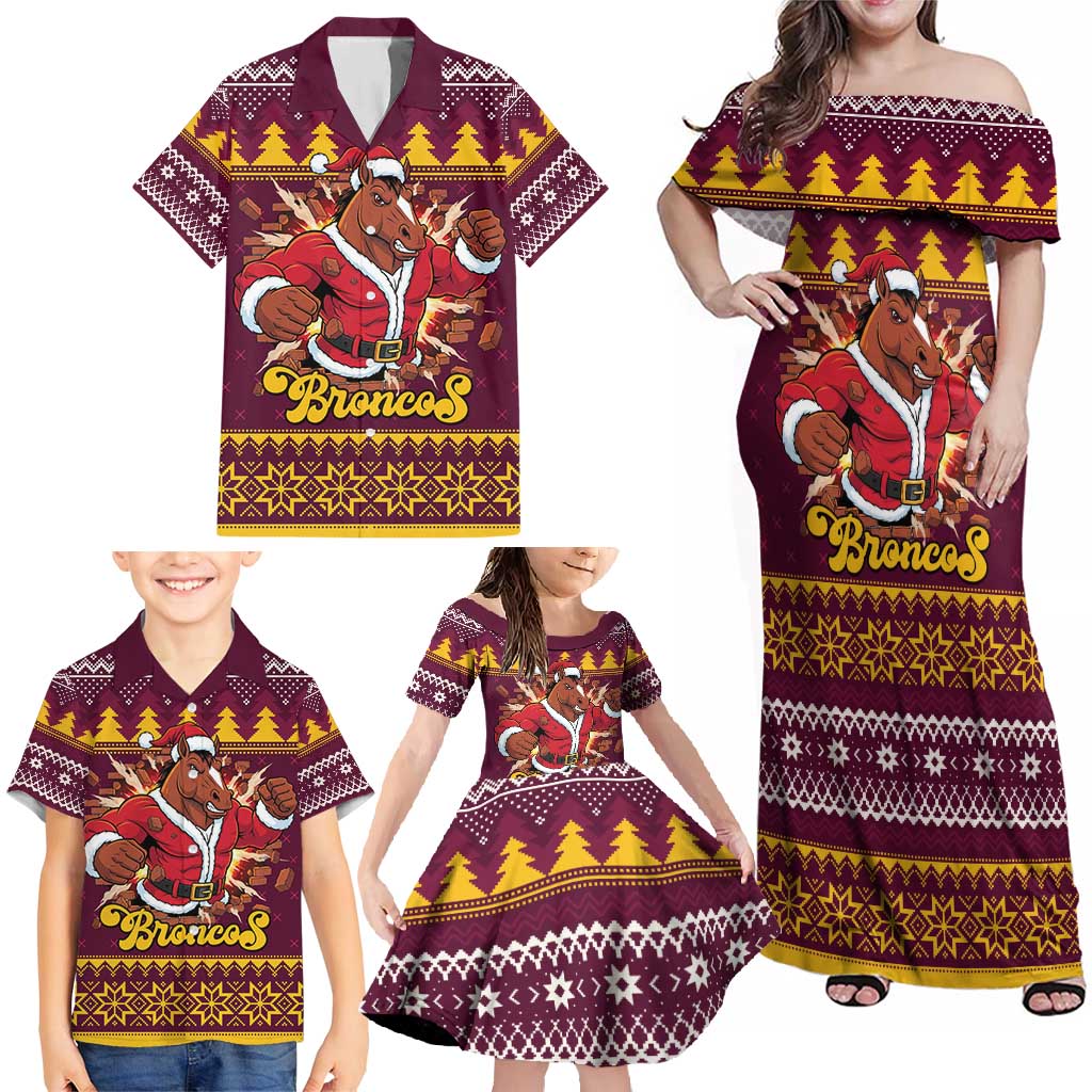 Jingle Broncos Jump Personalized Family Matching Off Shoulder Maxi Dress and Hawaiian Shirt Christmas Rugby League Spirit - Aussie Hoodie