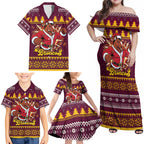Jingle Broncos Jump Personalized Family Matching Off Shoulder Maxi Dress and Hawaiian Shirt Christmas Rugby League Spirit - Aussie Hoodie