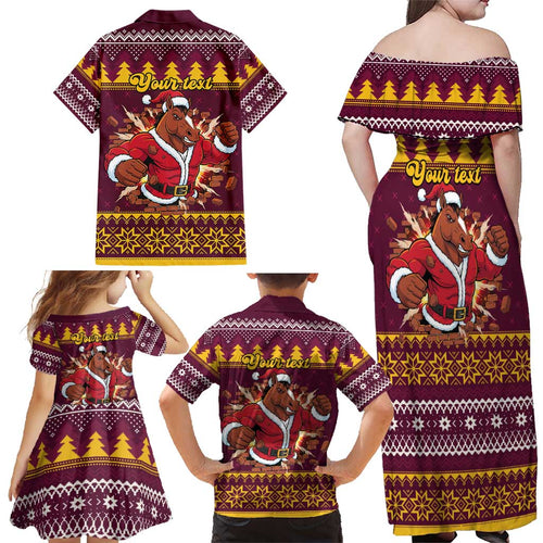 Jingle Broncos Jump Personalized Family Matching Off Shoulder Maxi Dress and Hawaiian Shirt Christmas Rugby League Spirit - Aussie Hoodie