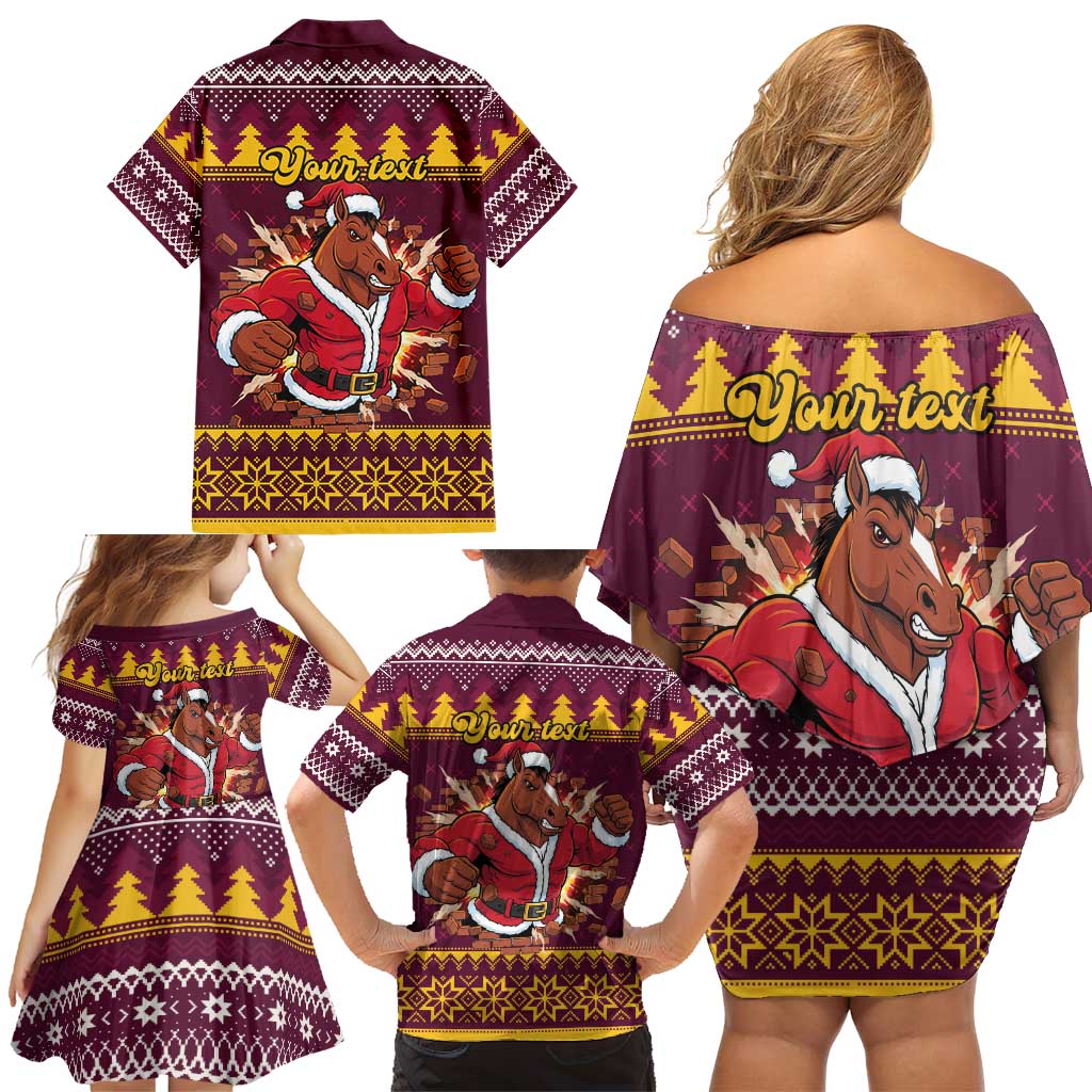 Jingle Broncos Jump Personalized Family Matching Off Shoulder Short Dress and Hawaiian Shirt Christmas Rugby League Spirit - Aussie Hoodie