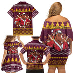 Jingle Broncos Jump Personalized Family Matching Off Shoulder Short Dress and Hawaiian Shirt Christmas Rugby League Spirit - Aussie Hoodie