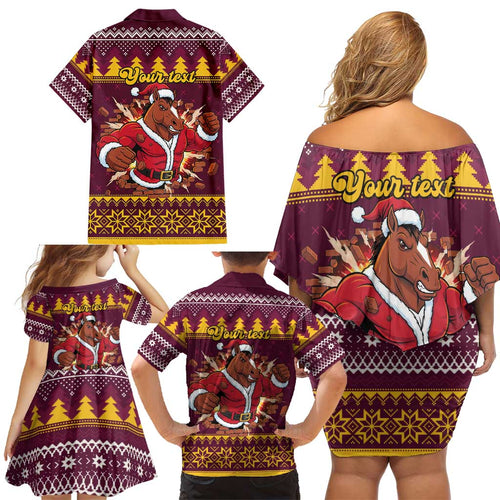 Jingle Broncos Jump Personalized Family Matching Off Shoulder Short Dress and Hawaiian Shirt Christmas Rugby League Spirit - Aussie Hoodie