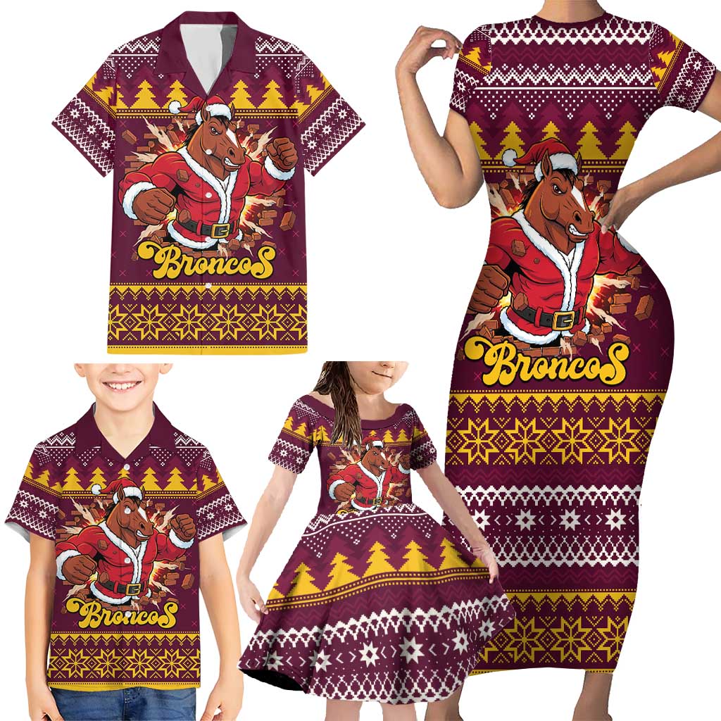 Jingle Broncos Jump Personalized Family Matching Short Sleeve Bodycon Dress and Hawaiian Shirt Christmas Rugby League Spirit - Aussie Hoodie
