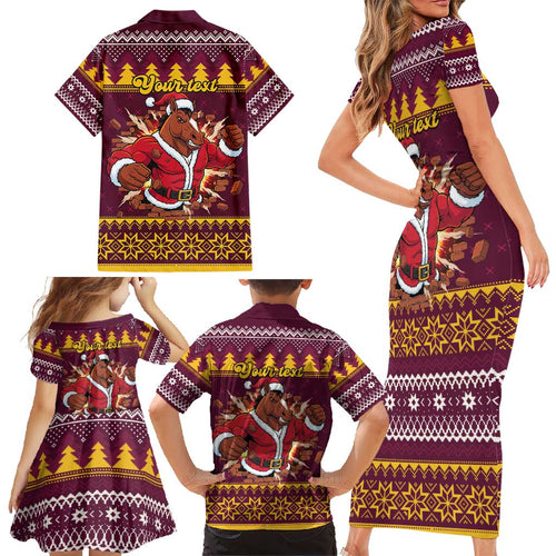 Jingle Broncos Jump Personalized Family Matching Short Sleeve Bodycon Dress and Hawaiian Shirt Christmas Rugby League Spirit - Aussie Hoodie